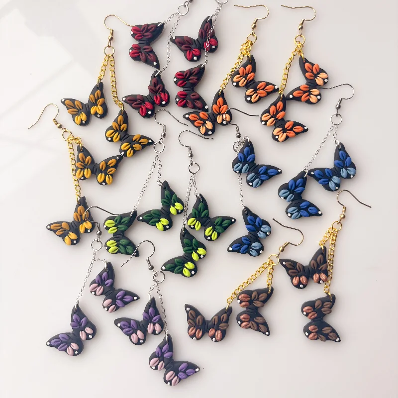 Silver Statement Earrings-DANGLY BUTTERFLY EARRINGS