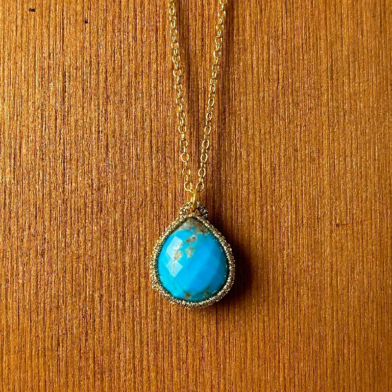 Handmade Gold Necklace-Pear Shaped Turquoise Necklace