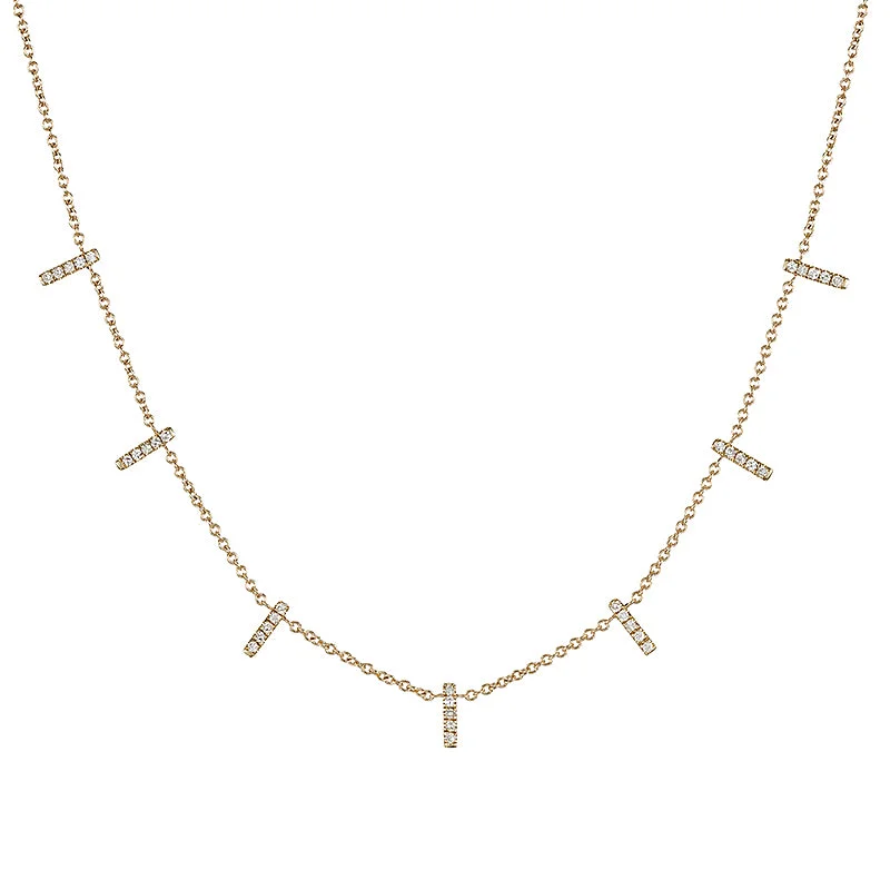 Modern Wedding Necklace-Diamond Pavé Bars Necklace, 14k