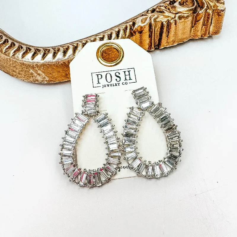 Simple Hoop Earrings for Brides-Posh by Pink Panache | Silver Tone Rhinestone Teardrop Earrings