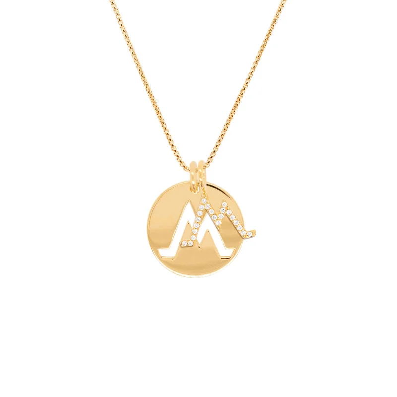 Gold Necklace with Gemstones-Double Charm Earth 18K Gold Plated Necklace w. Zirconia