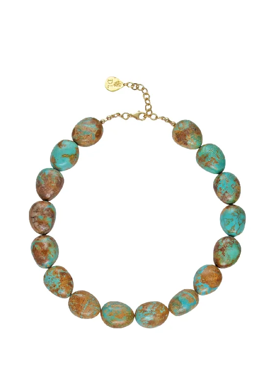 Handcrafted Gold Necklace-Natural Turquoise Necklace