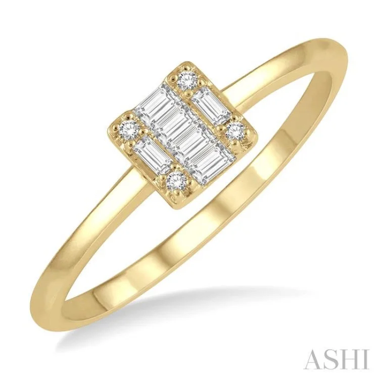 Custom Wedding Band-1/8 ctw Square Shape Baguette and Round Cut Diamond Petite Fashion Ring in 10K Yellow Gold