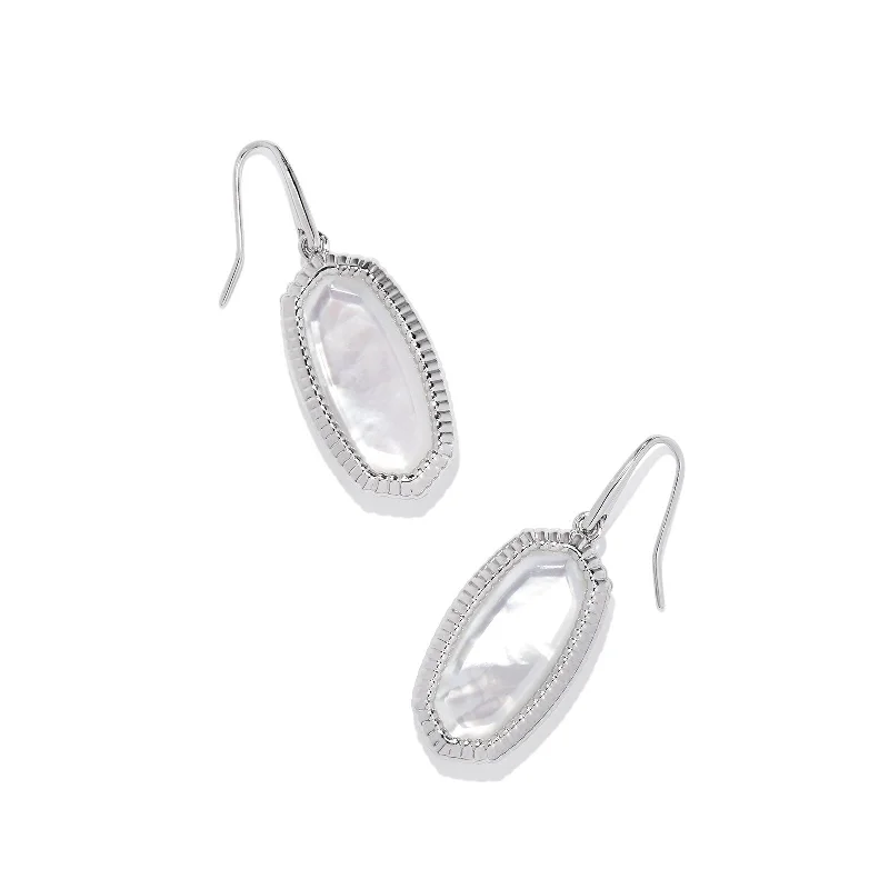 Wedding Earrings with Diamonds-Kendra Scott | Dani Silver Ridge Frame Drop Earrings in Ivory Mother-Of-Pearl