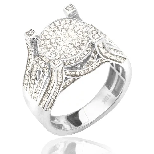 Stunning Gold Ring for Women-10KW 0.65CTW MICROPAVE DIAMOND 4-PRONG ROUND DISC