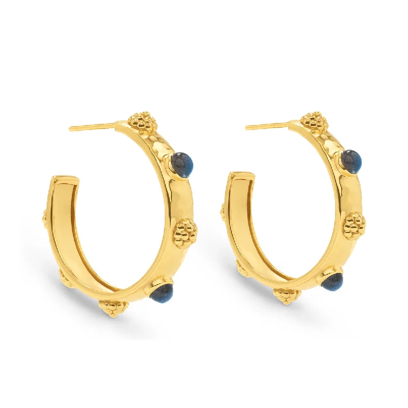 Crystal Earrings for Women-Cleopatra Hoop Earrings - Gold/Blue Labradorite