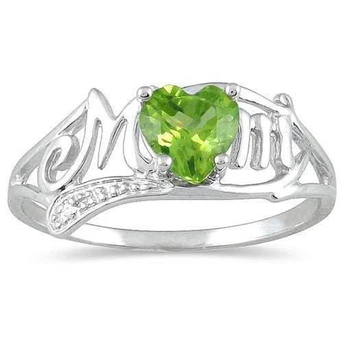 Modern Sapphire Engagement Ring-.50 Ct Peridot Heart & Diamond Mom Ring .925 Sterling Silver Rhodium Finish