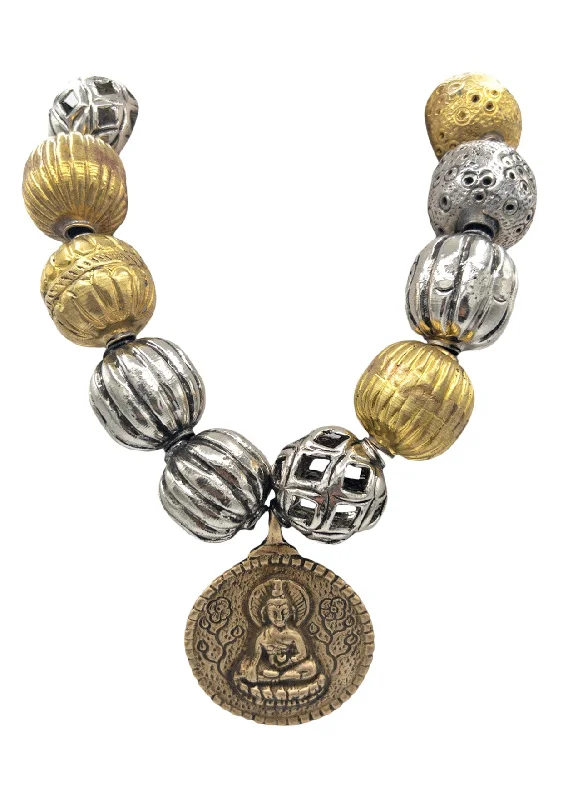 Designer Pendant Necklace-Gold and Silver Ball Buddha Pendant Necklace