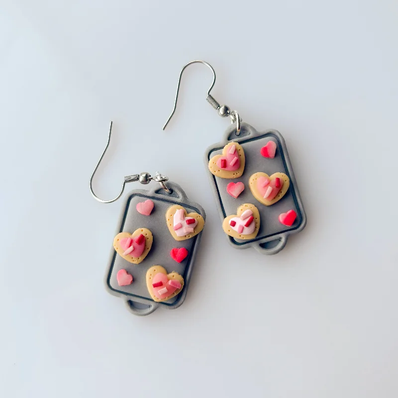 Affordable Gold Earrings-VALENTINE SUGAR COOKIE TRAY EARRINGS