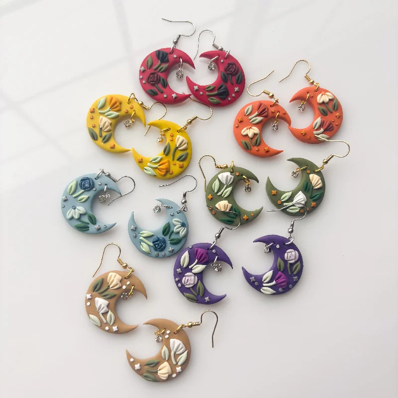 Party Earrings for Women-FLORAL MOON EARRINGS