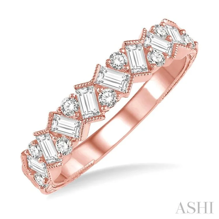 Classic Wedding Ring Set-5/8 ctw Zigzag Baguette and Round Cut Diamond Ring in 14K Rose Gold