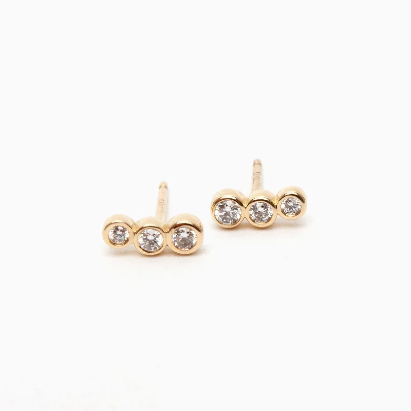 Pearl and Diamond Earrings-Three Stone Climber Stud Earrings