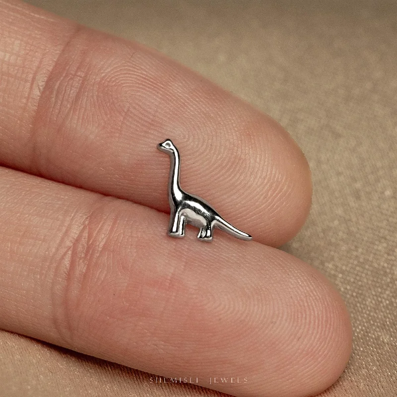 Trendy Earrings for Bridesmaids-Tiny Brachiosaurus Threadless Flat Back Earrings, 20,18,16ga, 5-10mm Unisex, Surgical Steel SHEMISLI SS1180