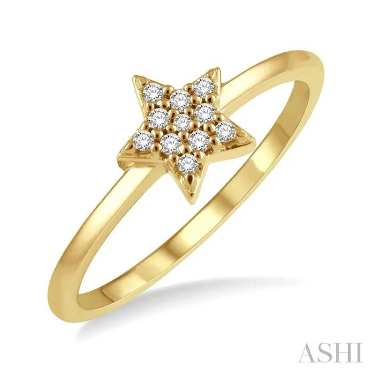 Birthstone Wedding Ring-1/10 Ctw Star Round Cut Diamond Petite Fashion Ring in 14K Yellow Gold