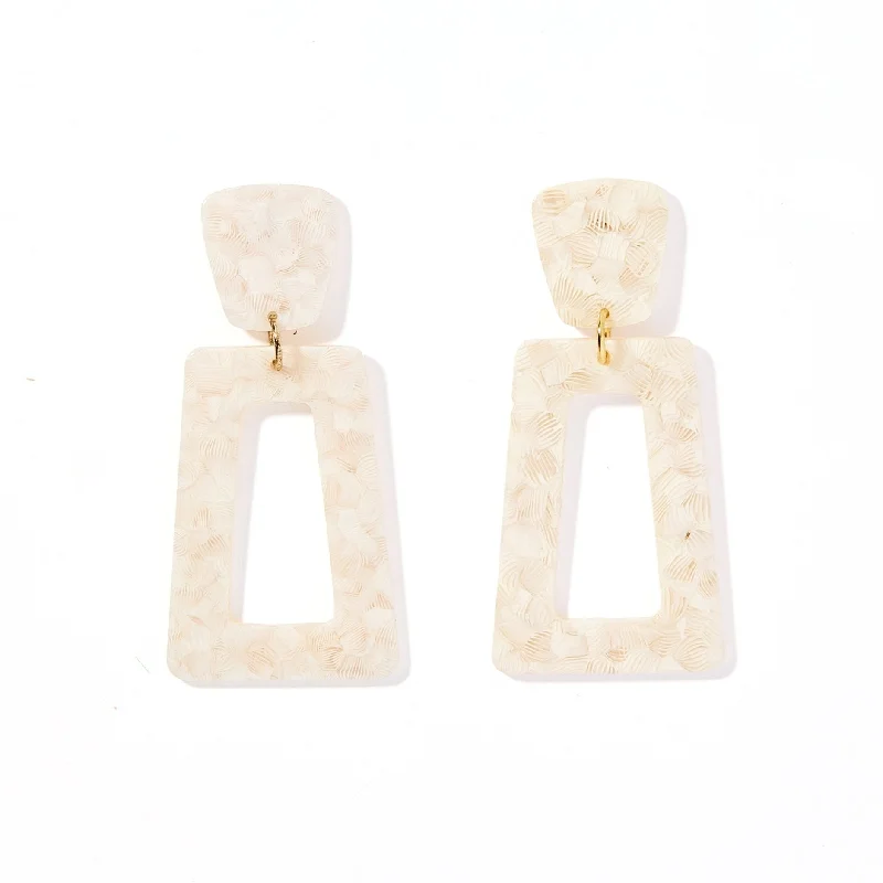 Custom Hoop Earrings-Linny Co | Kennedy Rectangular Drop Earrings in White Shell