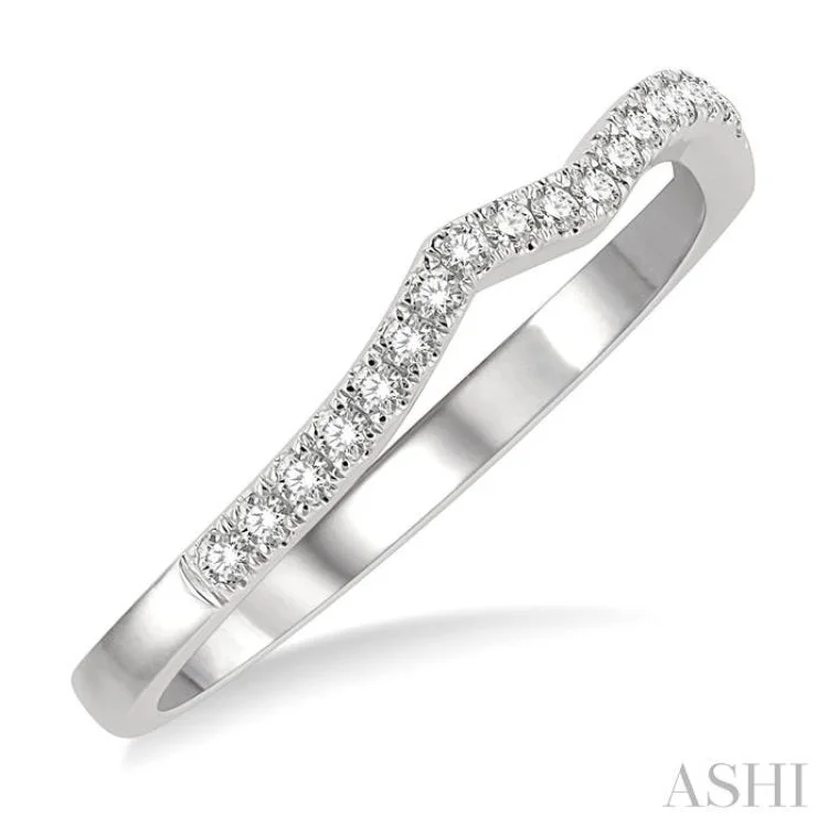 Classic Wedding Band with Diamonds-1/6 ctw Arched Chevron Round Cut Diamond Wedding Band in 14K White Gold