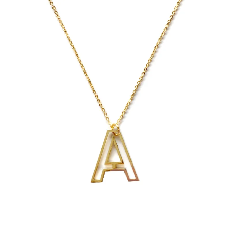 Gold Necklace with Amethyst-Alphabet Letter Necklace - Gold Silhouette