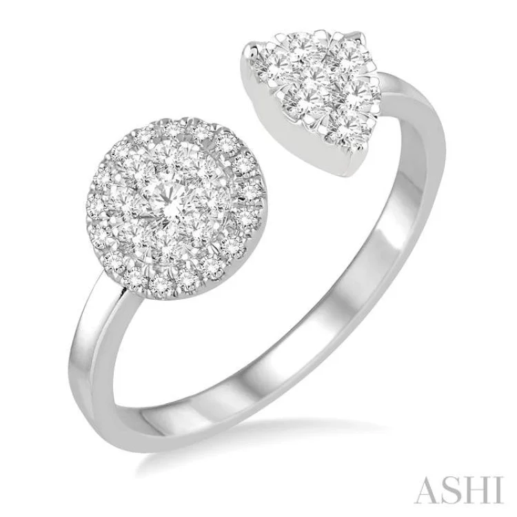 Bold Engagement Ring-1/2 ctw Round and Pear Shape Diamond Lovebright Ring in 14K White Gold