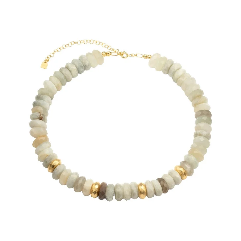 Trendy Choker Necklace-Collar Pebbles 18K Gold Plated Necklace w. Moonstone