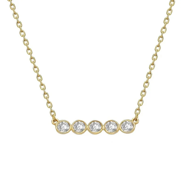 Trendy Gold Chain Necklace-Diamond Bezel Bar Necklace, 14k (5 stones)