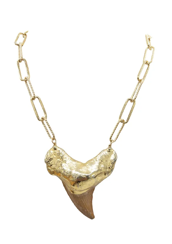 Handmade Silver Necklace-Shark Tooth in 24K Gold Foil Pendant Necklace