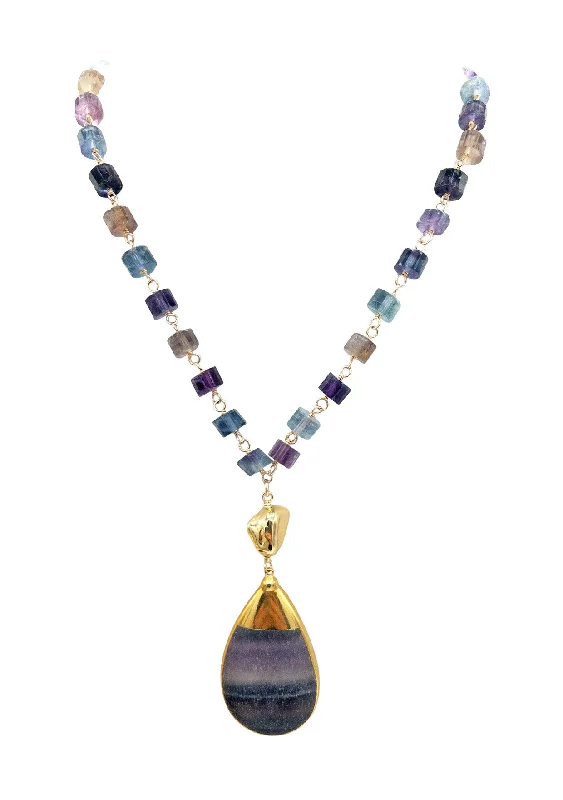 Delicate Gold Necklace-Fluorite Pendant Station Necklace