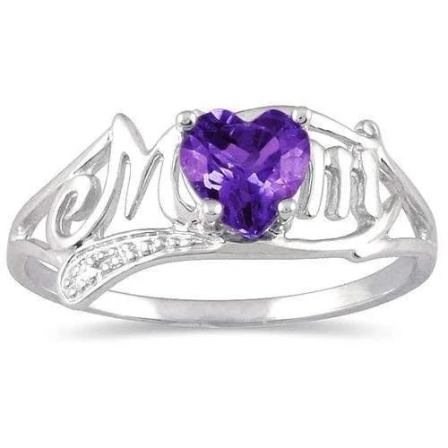 Luxury Gold Ring-.50 Ct Alexandrite Heart & Diamond Mom Ring .925 Sterling Silver Rhodium Finish