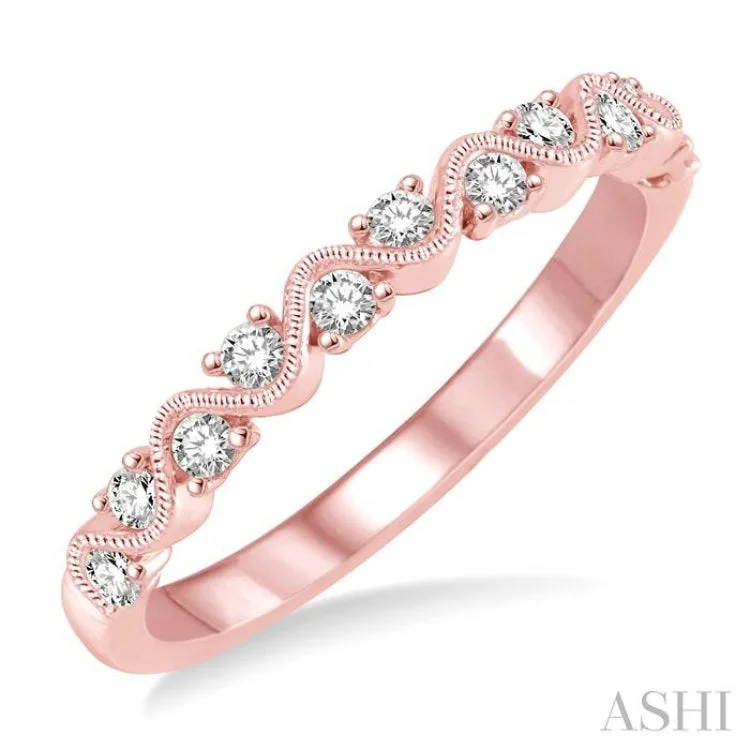 Simple Diamond Engagement Ring-1/4 ctw Round Cut Diamond Stack Band in 14K Rose Gold