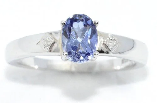 Men's Ring with Diamonds-1 Ct Tanzanite & Diamond Oval Ring .925 Sterling Silver Rhodium Finish