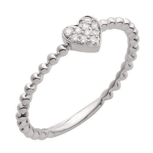 Bold Engagement Ring-14KW 0.10CTW DIAMOND HEART RING - BEADED SHANK