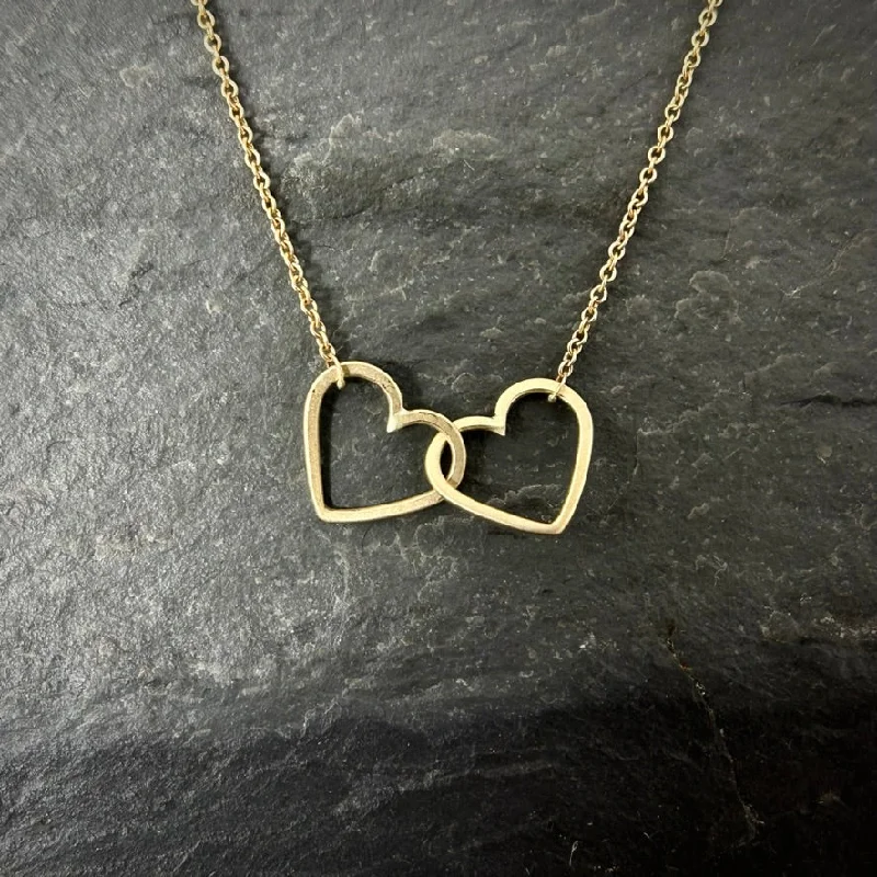 Designer Pendant Necklace-14k Double Mini Heart Necklace