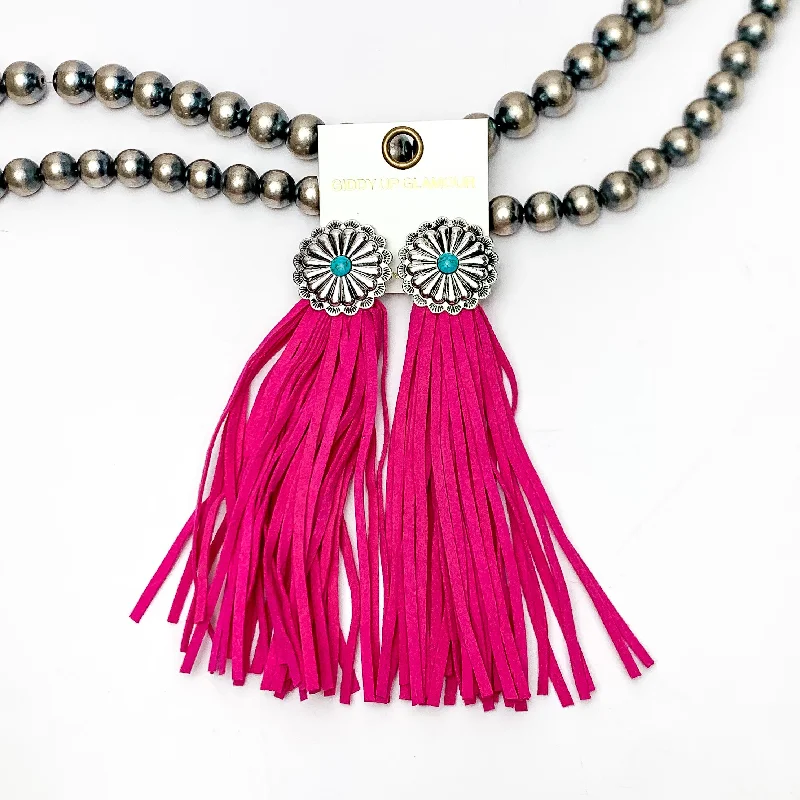 Unique Gold Earrings-Rodeo Runway Tassel Earrings in Hot Pink