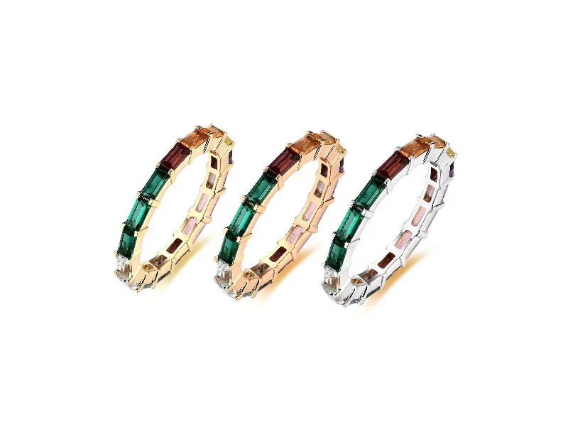 Gold Ring with Emerald-Multi Sapphire Baguette Eternity Ring