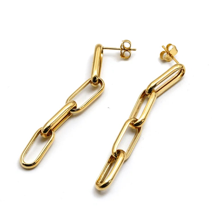 Colorful Drop Earrings-Real Gold Thick Paper Clip Link Hanging Curved Stud Earring Set 1707 E1834