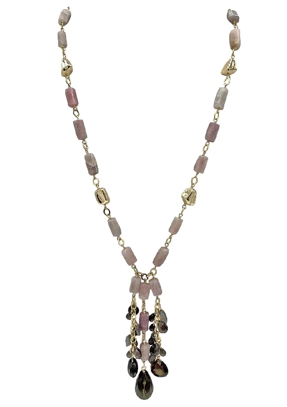 Dainty Necklace with Gemstones-Madagascar Quartz, Labradorite, Gold Accent Necklace