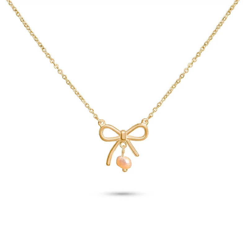 Chic Chain Necklace-Bow Pearl Necklace