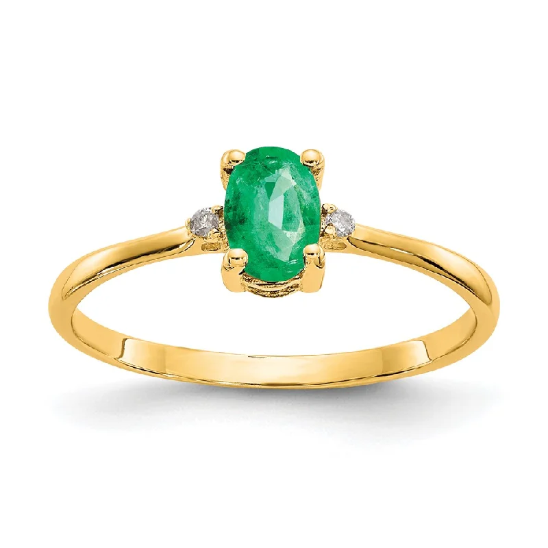 Beautiful Gold Wedding Band-14k Diamond & Emerald Birthstone Ring