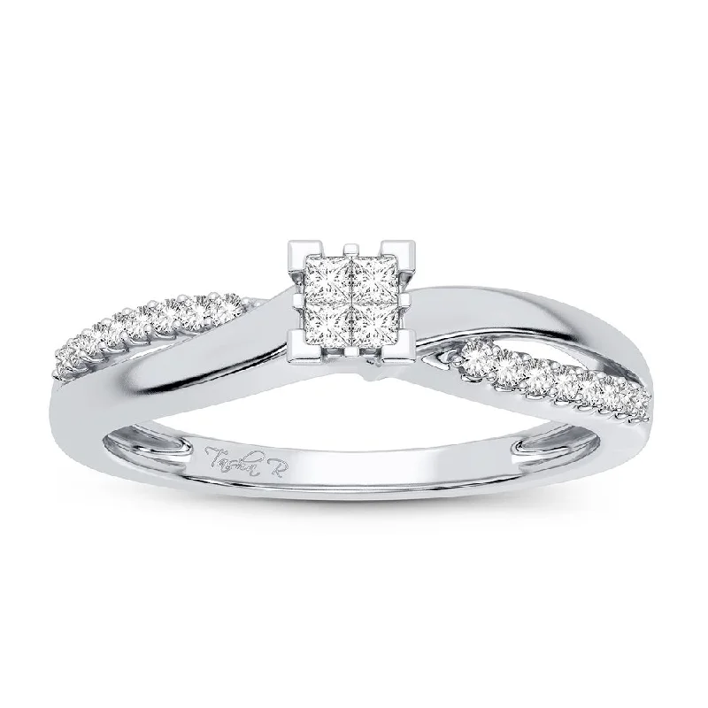 Modern Silver Wedding Band-10K 0.15CT Diamond Ring