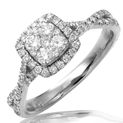 Men's Gold Wedding Ring-14KW 0.65CTW DIAMOND SQUARE CLUSTER RING - SQUARE