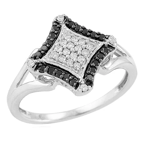 Platinum Wedding Ring-Sterling Silver 0.25CTW BLACK & WHITE DIA FANCY RING