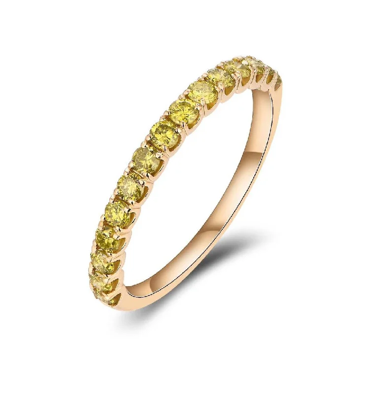 Simple Wedding Ring-Classic Golden Yellow Diamond Half Eternity Ring