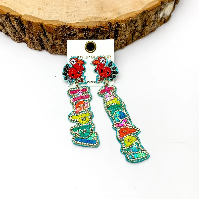 Chic Bridal Earrings-Happy Turkey Day Beaded Earrings in Multicolor