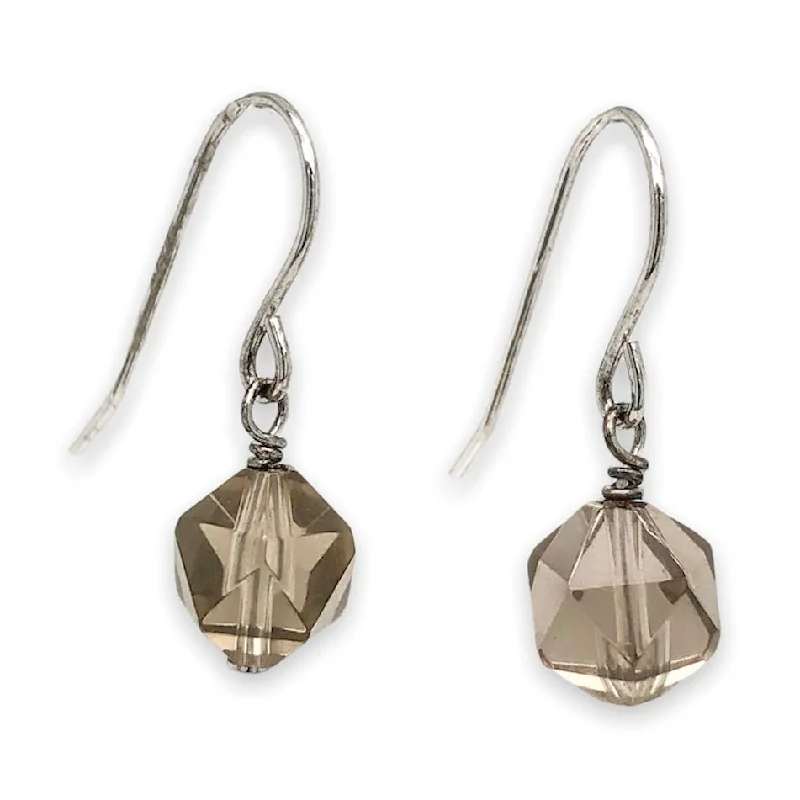 Modern Gold Earrings-SS Faceted Smoky Quartz Dangle Earrings