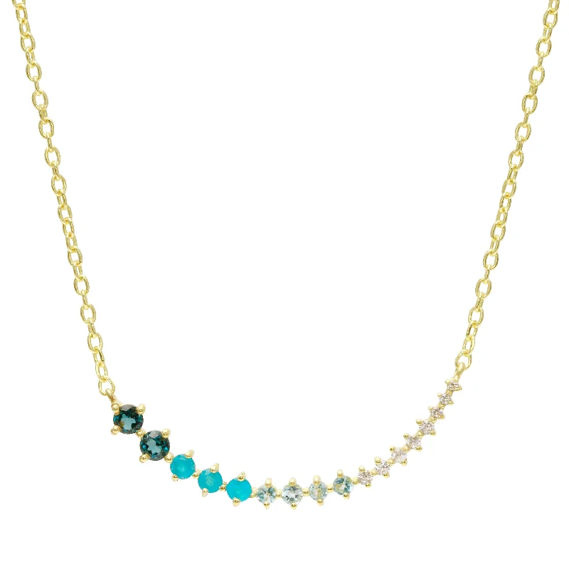 Colorful Crystal Necklace-Graduated Gemstone Curved Bar Necklace