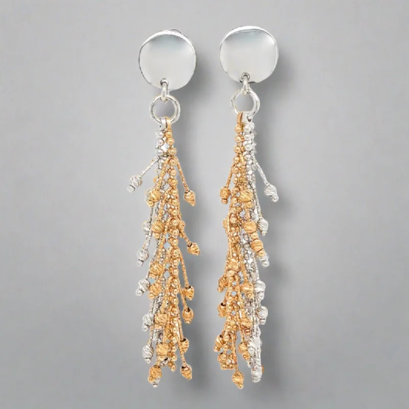 White Gold Earrings-YGP Sterling Dia Cut Ball Tassel Earrings