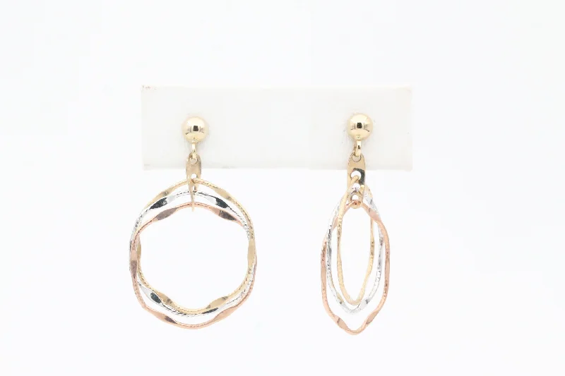 Elegant Gemstone Earrings-Tri-tone Gold Circle Earrings