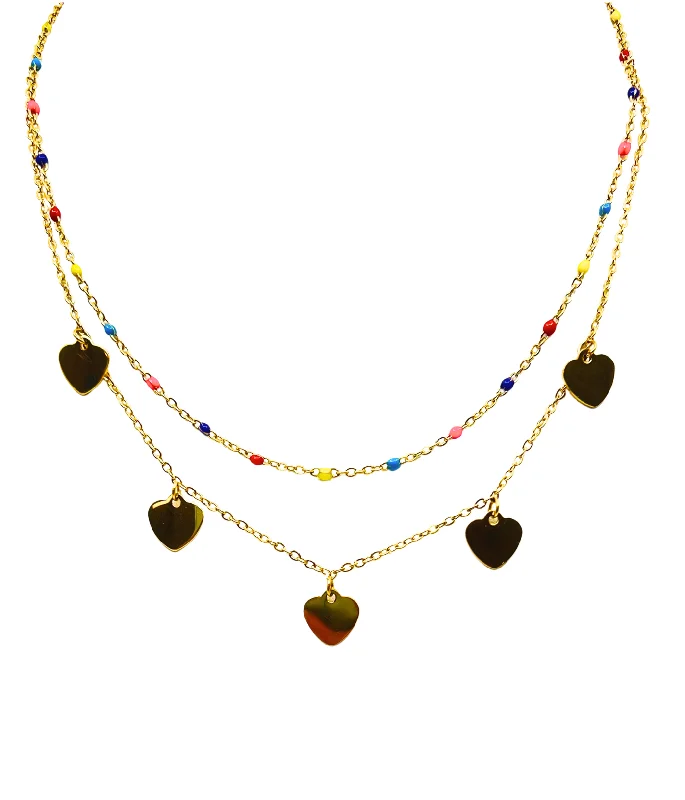 Trendy Choker Necklace-The Hearts Double Gold Necklace