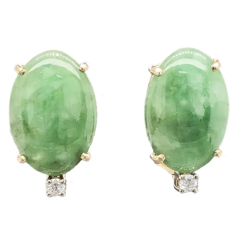 Casual Earrings for Women-14K Y Gold 10.16cttw Jadeite & 0.08cttw Diamond Earrings