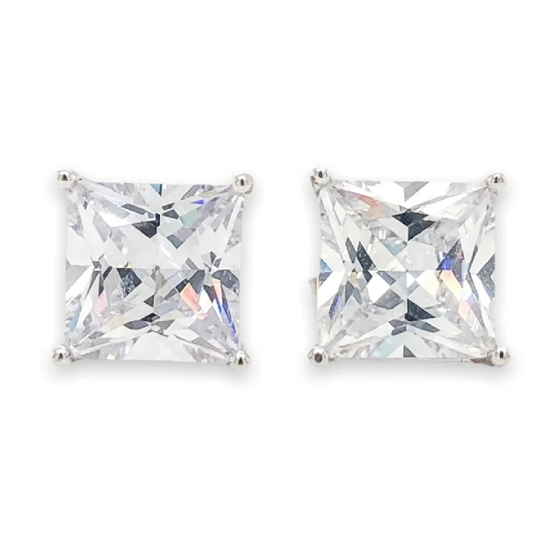 Simple Silver Drop Earrings-SS 6mm Square CZ Stud Earrings