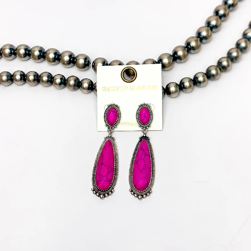 Nature Inspired Earrings-Southern Saturdays Silver Tone Drop Earrings in Hot Pink